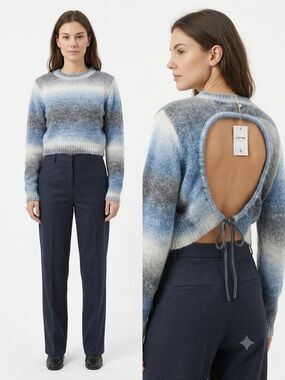 et clet Women’s Ombre Knit Sweater Size Small Open Back Tie Detail Crop Pullover